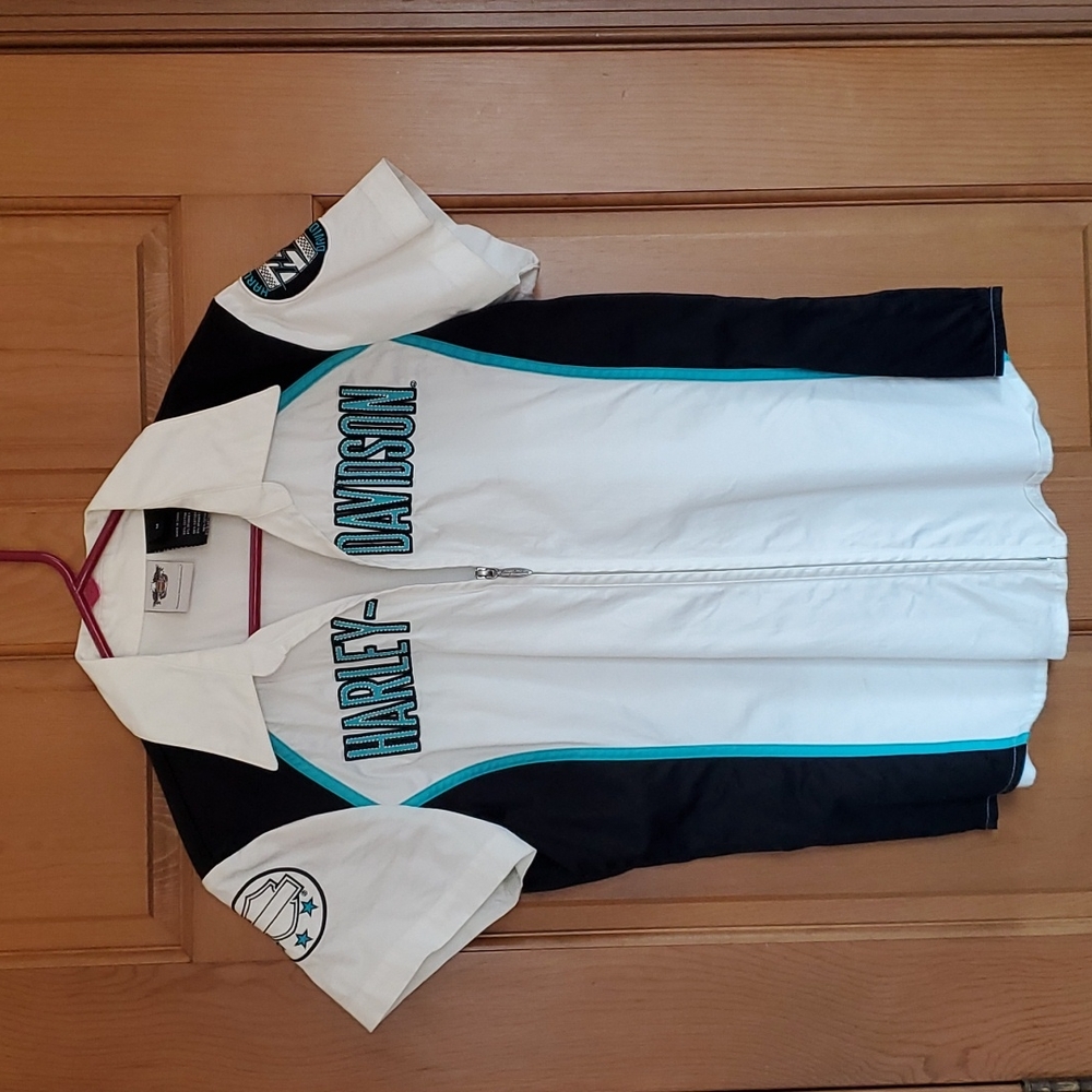 Harley Davidson ladies zip front short sleeve shirt